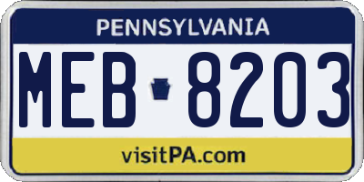 PA license plate MEB8203