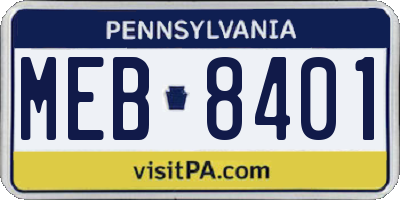 PA license plate MEB8401