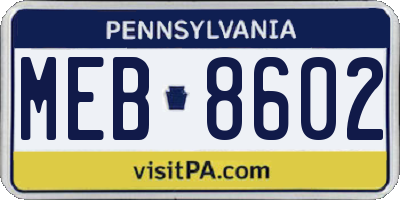 PA license plate MEB8602