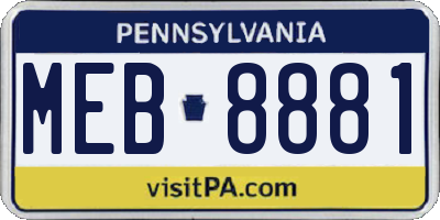 PA license plate MEB8881