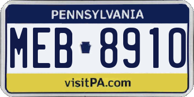 PA license plate MEB8910