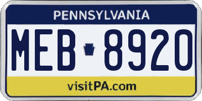PA license plate MEB8920