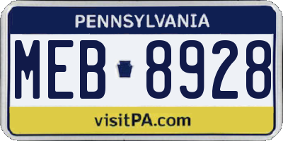 PA license plate MEB8928