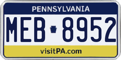 PA license plate MEB8952