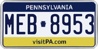 PA license plate MEB8953