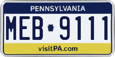 PA license plate MEB9111