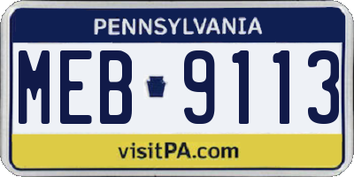 PA license plate MEB9113