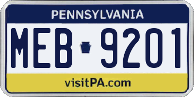 PA license plate MEB9201