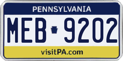 PA license plate MEB9202
