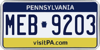 PA license plate MEB9203