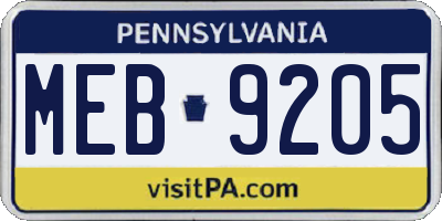 PA license plate MEB9205