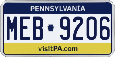 PA license plate MEB9206