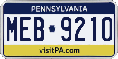 PA license plate MEB9210