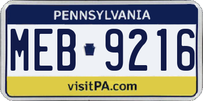 PA license plate MEB9216