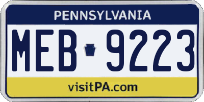 PA license plate MEB9223