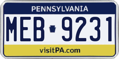 PA license plate MEB9231
