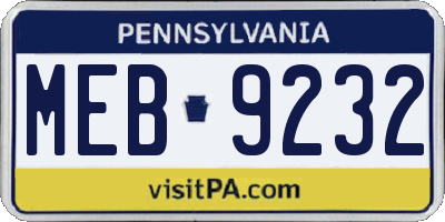 PA license plate MEB9232