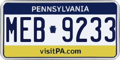 PA license plate MEB9233