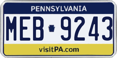 PA license plate MEB9243