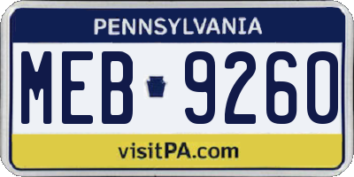 PA license plate MEB9260