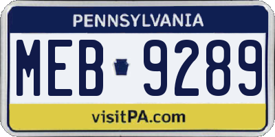 PA license plate MEB9289