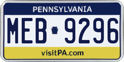 PA license plate MEB9296