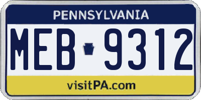 PA license plate MEB9312