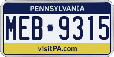 PA license plate MEB9315