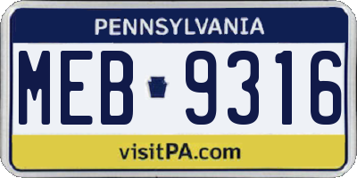 PA license plate MEB9316