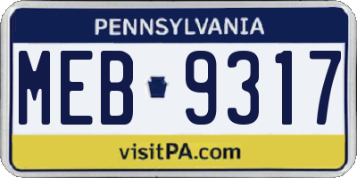 PA license plate MEB9317