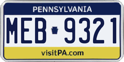 PA license plate MEB9321