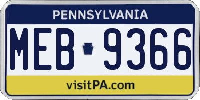 PA license plate MEB9366