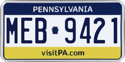 PA license plate MEB9421