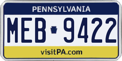 PA license plate MEB9422