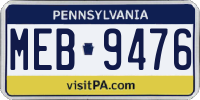 PA license plate MEB9476
