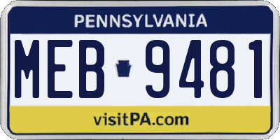 PA license plate MEB9481