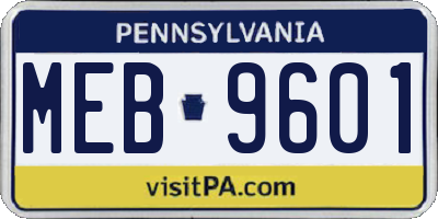 PA license plate MEB9601