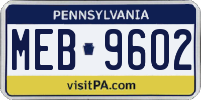 PA license plate MEB9602