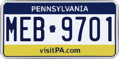 PA license plate MEB9701