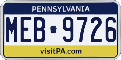 PA license plate MEB9726