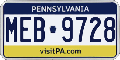 PA license plate MEB9728