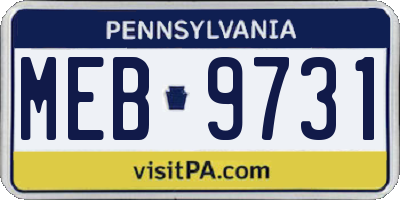 PA license plate MEB9731