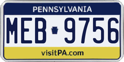 PA license plate MEB9756