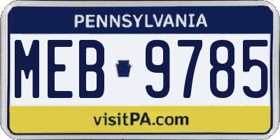 PA license plate MEB9785