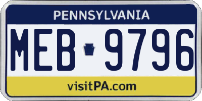 PA license plate MEB9796