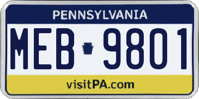 PA license plate MEB9801