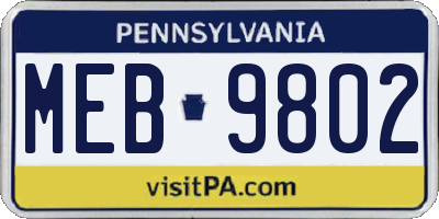 PA license plate MEB9802