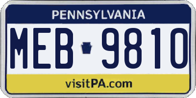 PA license plate MEB9810
