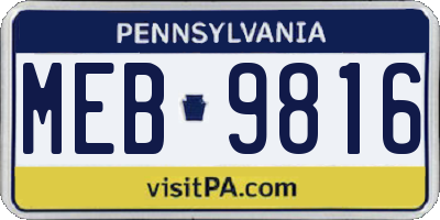 PA license plate MEB9816