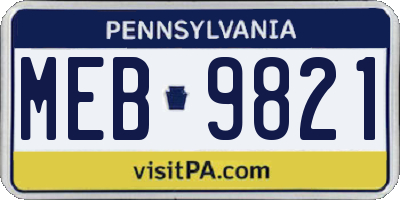 PA license plate MEB9821